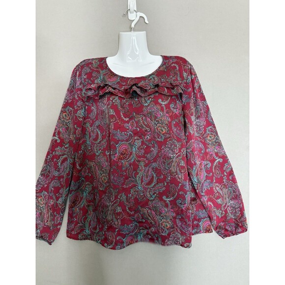 Talbots Tops - Talbots Paisley Blouse Extra Large XL Multicolor Womens Ruffles Long Sleeve